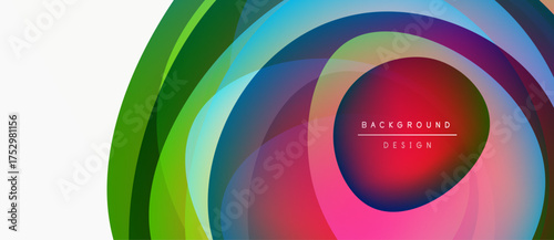Abstract colorful layers create circular design. Vibrant hues blend, forming dynamic visual effect. Text reads background design.