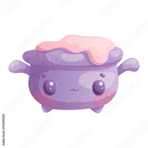 A cute witch's cauldron with a potion on a white background. The concept of autumn, Halloween. Children's vector design illustration for making postcards, postcards for printing, textiles, stickers
