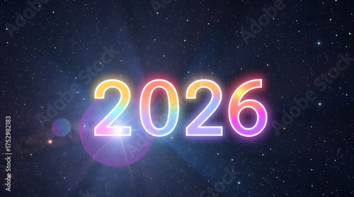 Rainbow gradient 2026 glowing dark galaxy background