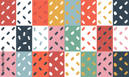 Triangles & Diamonds Scatter — Trendy Memphis Seamless Vector Panels,  textile and fabric print, banner & poster design, easily editable. 