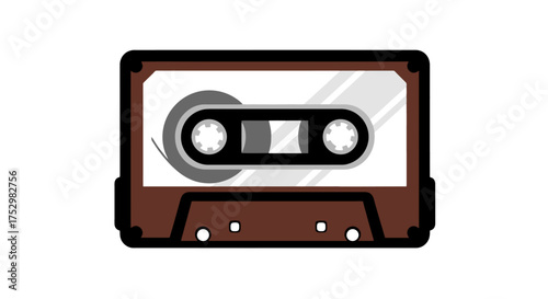 Retro brown audio cassette tape icon as a symbol of vintage music. A classic recording medium from the 80s and 90s, isolated on a white background. Vector graphic illustration
