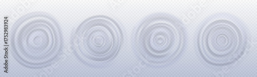 Water drop sound waves with concentric circular ripples on calm surface. Transparent ring formations of acoustic vibration and liquid physics overlapping patterns in minimalist monochrome style.