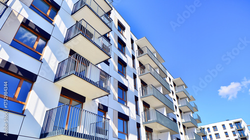 New modern block of flat, condo architecture. Residential apartment flat, luxury house complex. City real estate property.