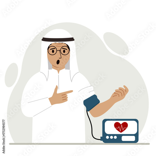 Man checks blood pressure. healthcare concept. Blood pressure measurement, digital tonometer. Health monitoring.