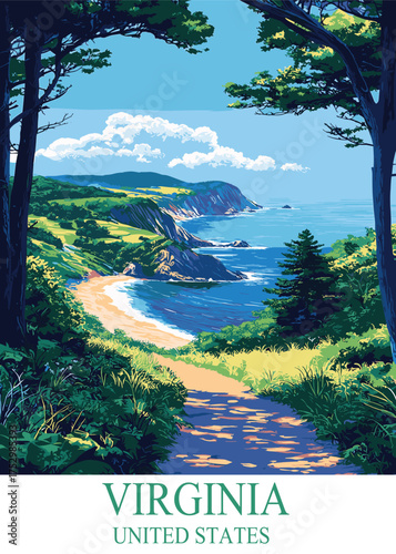 Virginia's scenic coastline invites exploration with a secluded beach framed by lush forests and dramatic cliffs offering a serene escape into nature