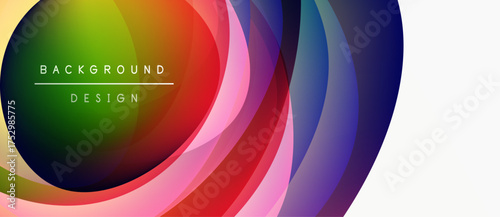 Abstract colorful layers create dynamic background. Vibrant hues blend, forming flowing shapes, modern design element.