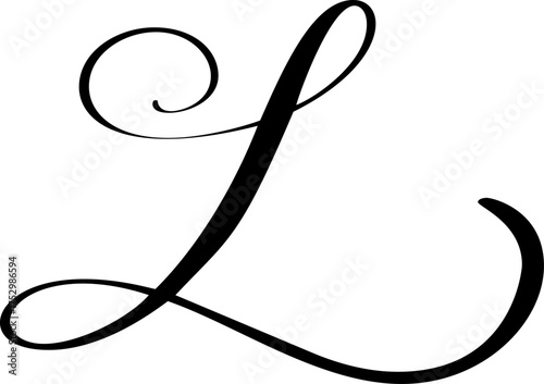 Hand drawn vector calligraphy letter L with heart. Script capital font logo. brush flourish Handwritten style