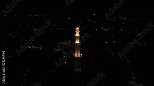 Aerial view of mosque at night in Malang, Indonesia
