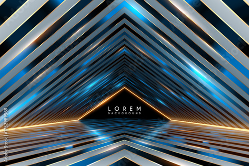 Triangle corridor with golden light line effect