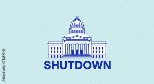 Stylized illustration of a capitol building with the word "SHUTDOWN" overlaid.