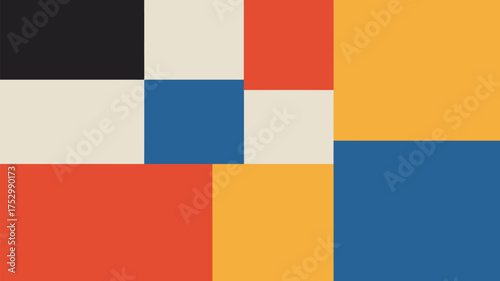 Abstract composition featuring rectangles in black white red blue and yellow color blocking style art 100