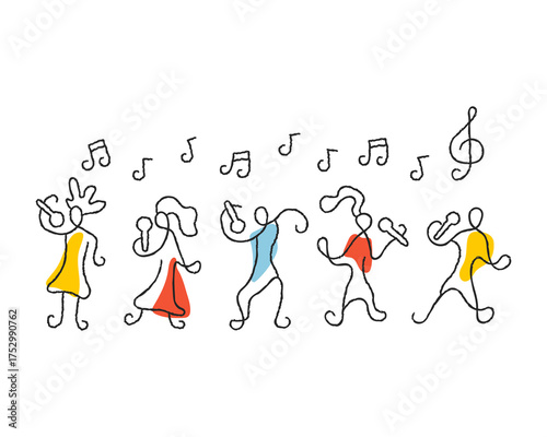 People singing hand drawn minimalist vector illustration