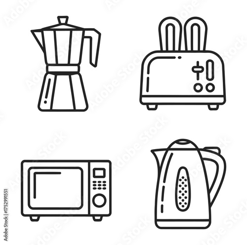 Coffee maker toaster microwave kettle icons moka pot