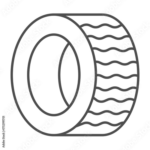 Car rubber tire thin line icon, car parts concept. Vector graphics. Wheel tire sign on white background, outline style icon for mobile or web design.