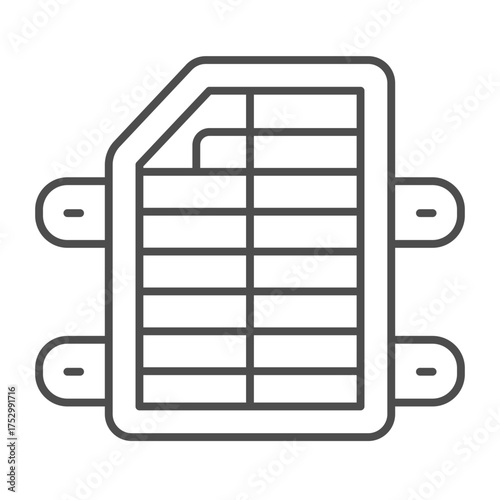Car aluminum radiator thin line icon, car parts concept. Vector graphics. Radiator sign on white background, outline style icon for mobile or web design.