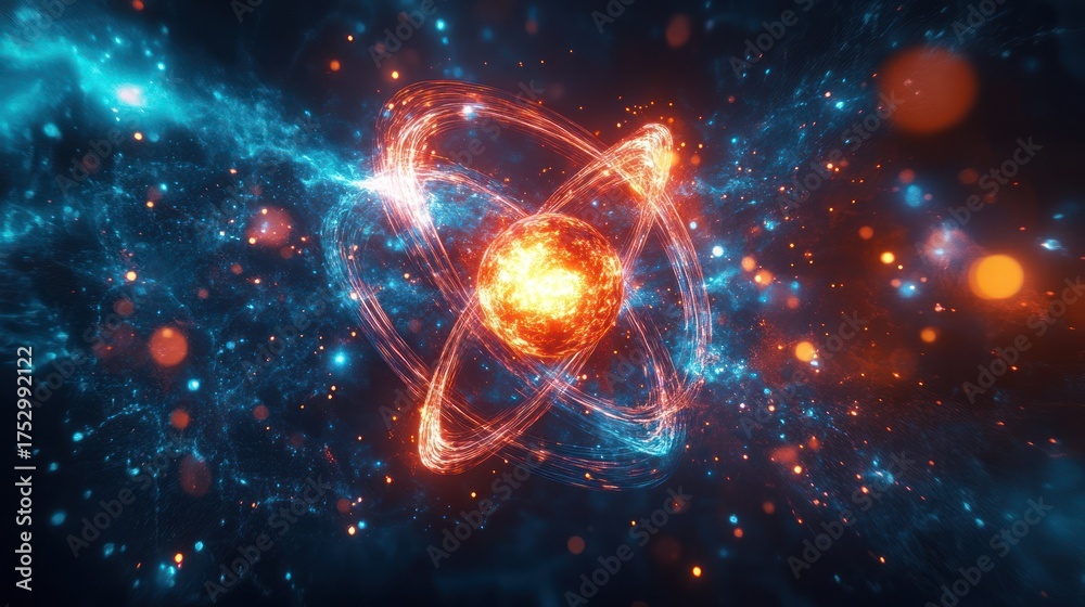 Obraz premium Atomic structure glowing energy particles