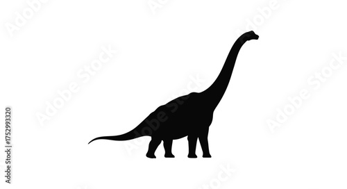 Silhouette of a long necked dinosaur against a plain white background