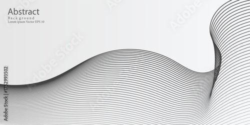 Minimalist abstract background featuring elegant black curved lines forming a smooth wave pattern on a white gradient backdrop.