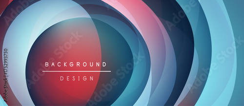 Abstract circles overlap, creating vibrant color gradients. Text reads background design within central shape. Modern, dynamic visual.