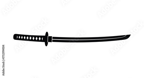 A sleek black silhouette of a traditional japanese katana sword design
