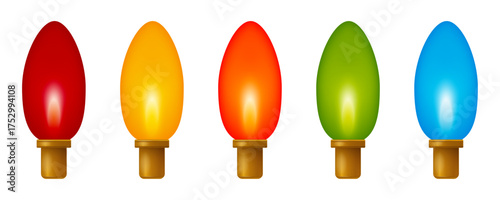 Set of vintage multicolored light bulbs on a transparent background. Decorative holiday retro lights 80s 90s for Christmas, New Year, birthday, carnival, wedding, interior decoration.