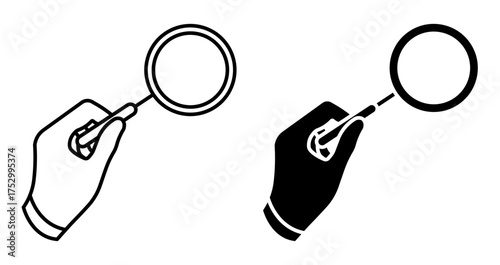 Linear icon. Police investigator hand examines evidence with a magnifying glass. Simple black and white vector isolated on white background