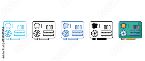 Motherboard icon set multiple style collection