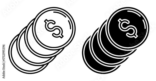 Linear icon. Stack of American dollar coins. Simple black and white vector isolated on white background