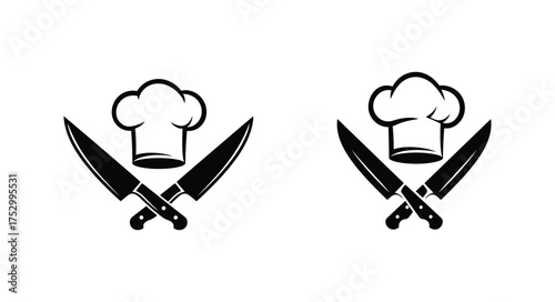 Two crossed chef knives with cooking hats a culinary emblem design