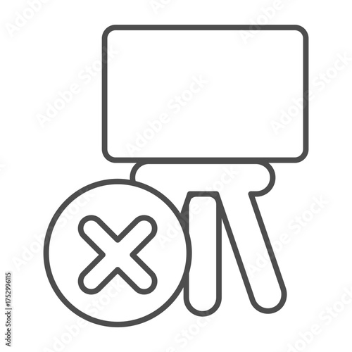 Easel ban thin line icon, presentation concept. Vector graphics. Board with close button, forbidden item sign on white background, outline style icon for mobile or web design.