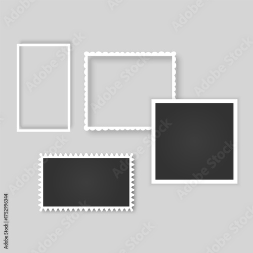 Collection of vintage photo frames. Old photo frame with transparent shadow.  Frames for your photos. Vector illustration
