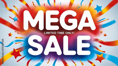 Wallpaper Mural Mega Sale Promotional Banner with Colorful Fireworks and Stars for Limited Time Offer  
 Torontodigital.ca