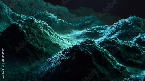 Deep Green Spirulina Powder Waves in Glowing Artistic Composition