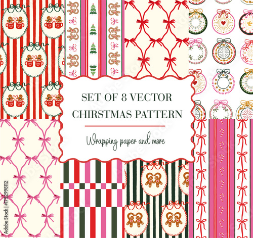 CHRISTMAS PATTERN SET – 8 WATERCOLOR HOLIDAY SEAMLESS DESIGNS FOR GIFT WRAPPING PAPER, SCRAPBOOKING, CRAFTS AND FESTIVE DECOR