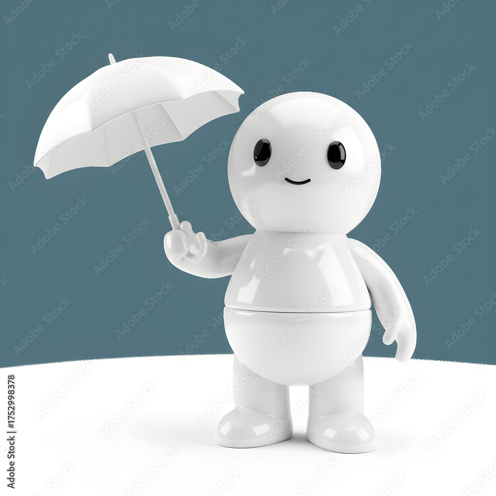custom made wallpaper toronto digitalCheerful White 3D Cartoon Character Holding an Umbrella in a Calm Teal Studio