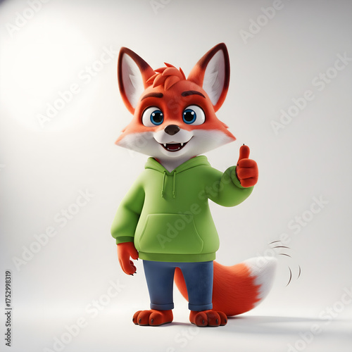 Wallpaper Mural Cheerful Cartoon Fox In Green Hoodie Gives Thumbs Up - Friendly Stock Character Torontodigital.ca