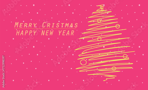 merry chistmas postcad template design with snowfall and abstract pine tree on red background winter chistmas theme.eps