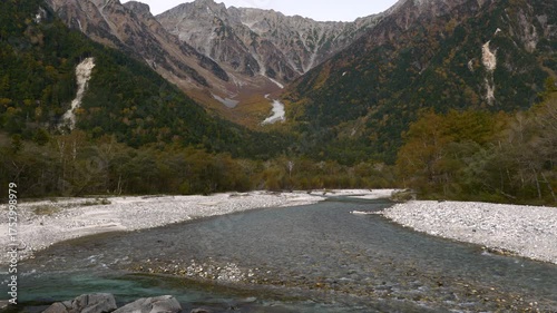 上高地より望む梓川と穂高連峰の山々（リアルタイム・ズームイン）
