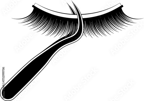 False eyelash extension and curved tweezer, beauty procedure and cosmetic application icon vector illustration for salon, makeup artist, product