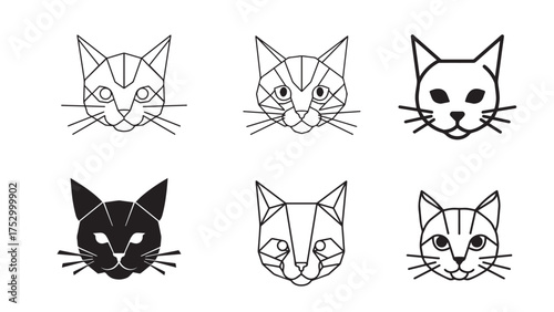 Cat head icons created with triangular and circular minimal geometric lines