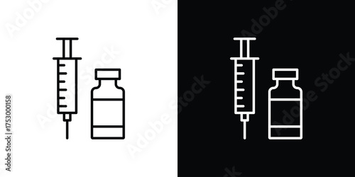 Vaccine vial icon symbols in black illustrations set