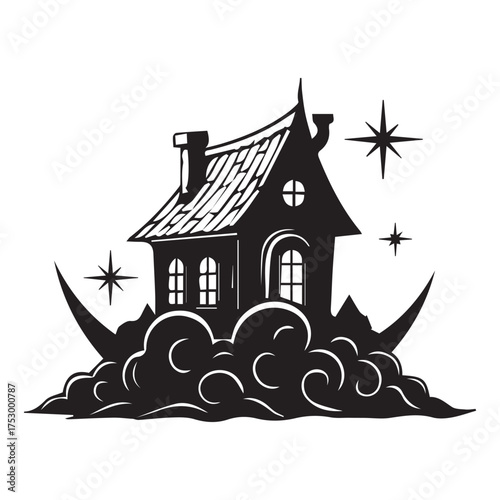 Moonlit House Silhouette Vector Illustration