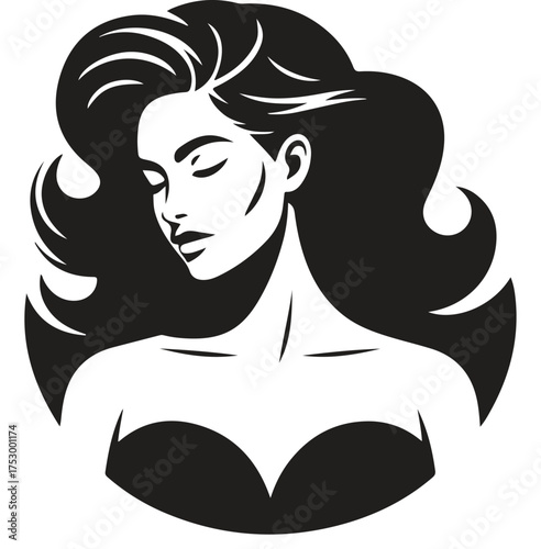 Elegant woman silhouette with flowing hair