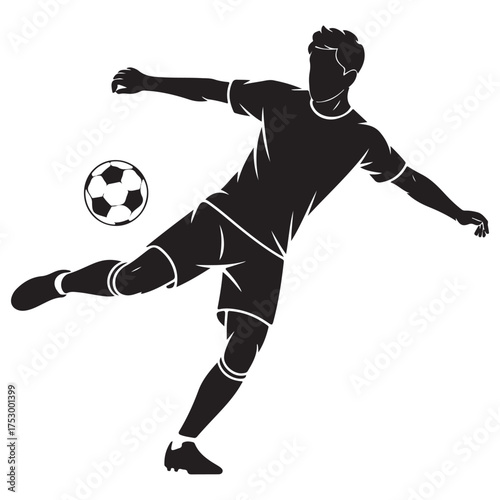 Dynamic soccer player kicking ball silhouette