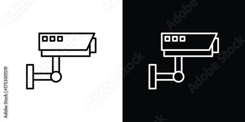 Security camera icon symbols in black illustrations set