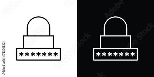 Password icon symbols in black illustrations set
