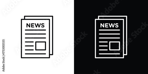 Newspaper icon symbols in black illustrations set