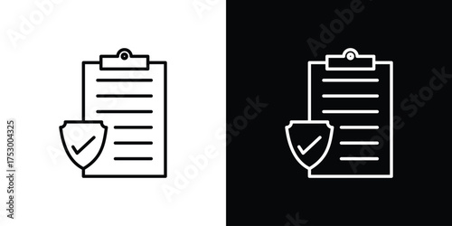 Insurance policy icon symbols in black illustrations set
