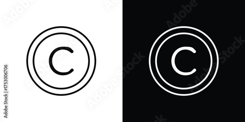 Copyright icon symbols in black illustrations set