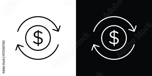 Cash flow icon symbols in black illustrations set